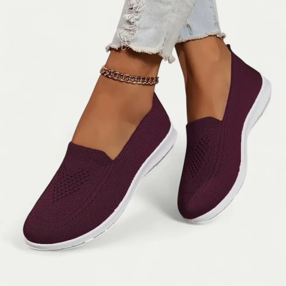 Walking Shoes for Women with Slip-On Knit Upper and Cushioned Insole, Breathable Mesh