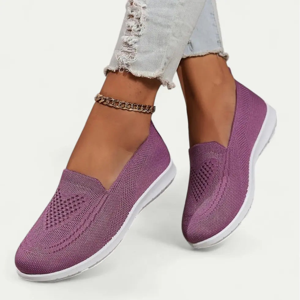 Walking Shoes for Women with Slip-On Knit Upper and Cushioned Insole, Breathable Mesh