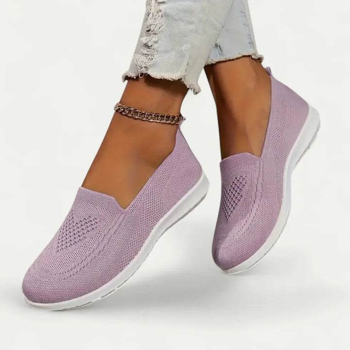 Walking Shoes for Women with Slip-On Knit Upper and Cushioned Insole, Breathable Mesh