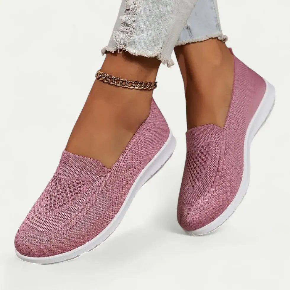 Walking Shoes for Women with Slip-On Knit Upper and Cushioned Insole, Breathable Mesh
