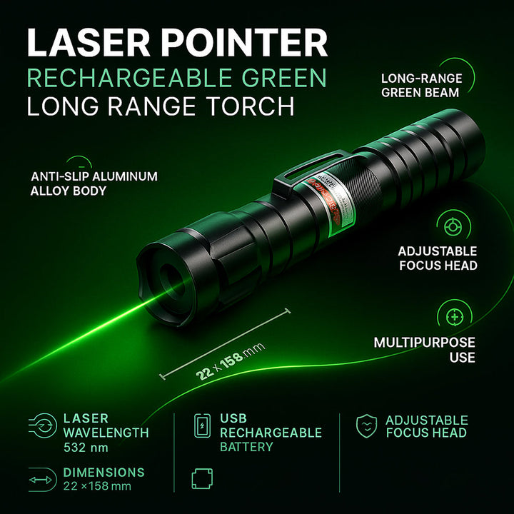 Green Laser Pointer with Rechargeable Battery and 2000 Meter Range