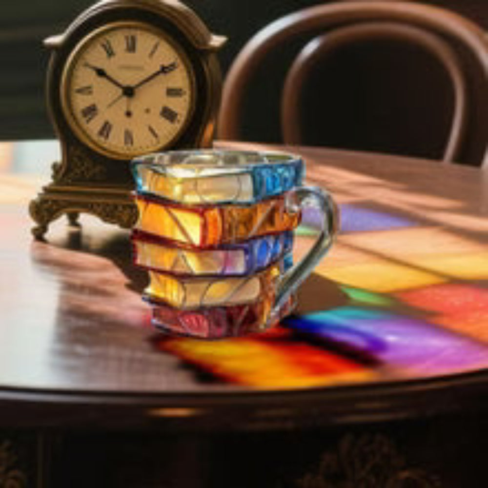 Handmade Borosilicate Glass Mug with 3D Book Design and 12oz Capacity