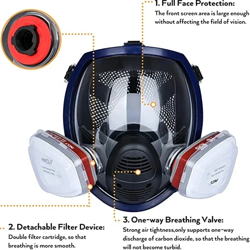 Full Face Respirator Mask with Silicone Seal and Anti-Fog Visor, 6000 Series Compatible