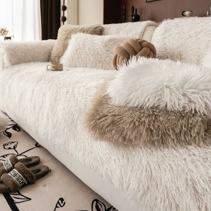 Stretchable Faux Lambswool Sofa Cover with Machine Washable Fabric and Pet Protection