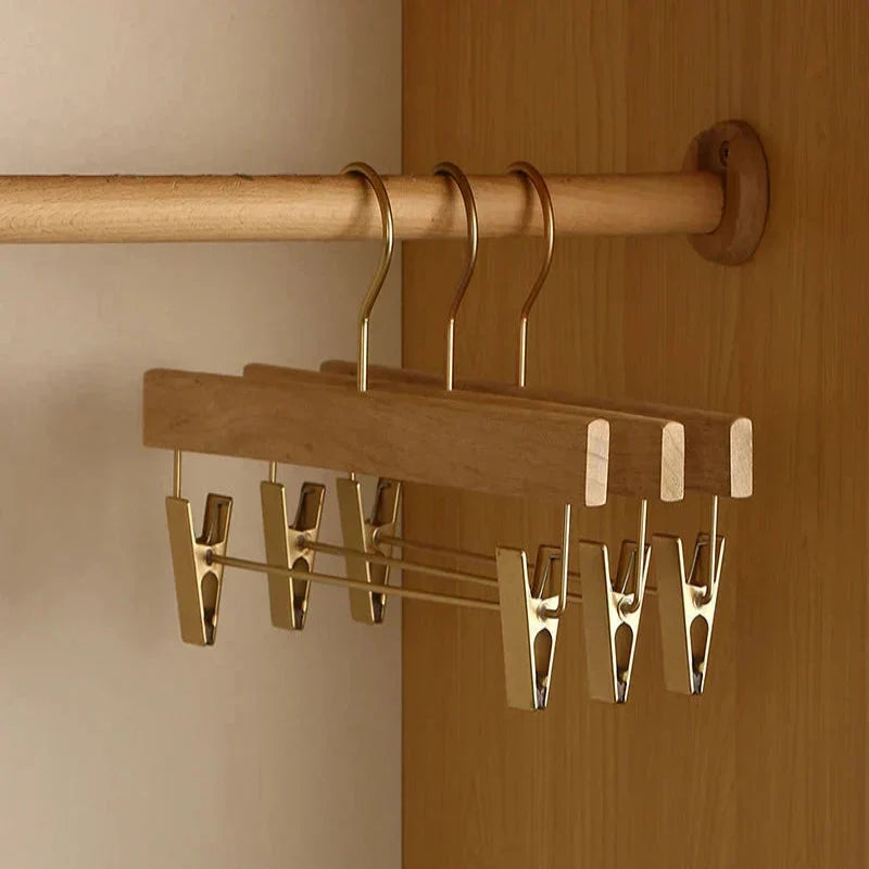 Wide Shoulder Wooden Hangers with Camphor Wood and Flocked Rod, Set of 2