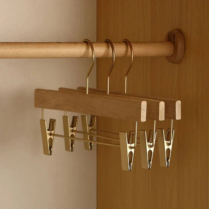 Wide Shoulder Wooden Hangers with Camphor Wood and Flocked Rod, Set of 2