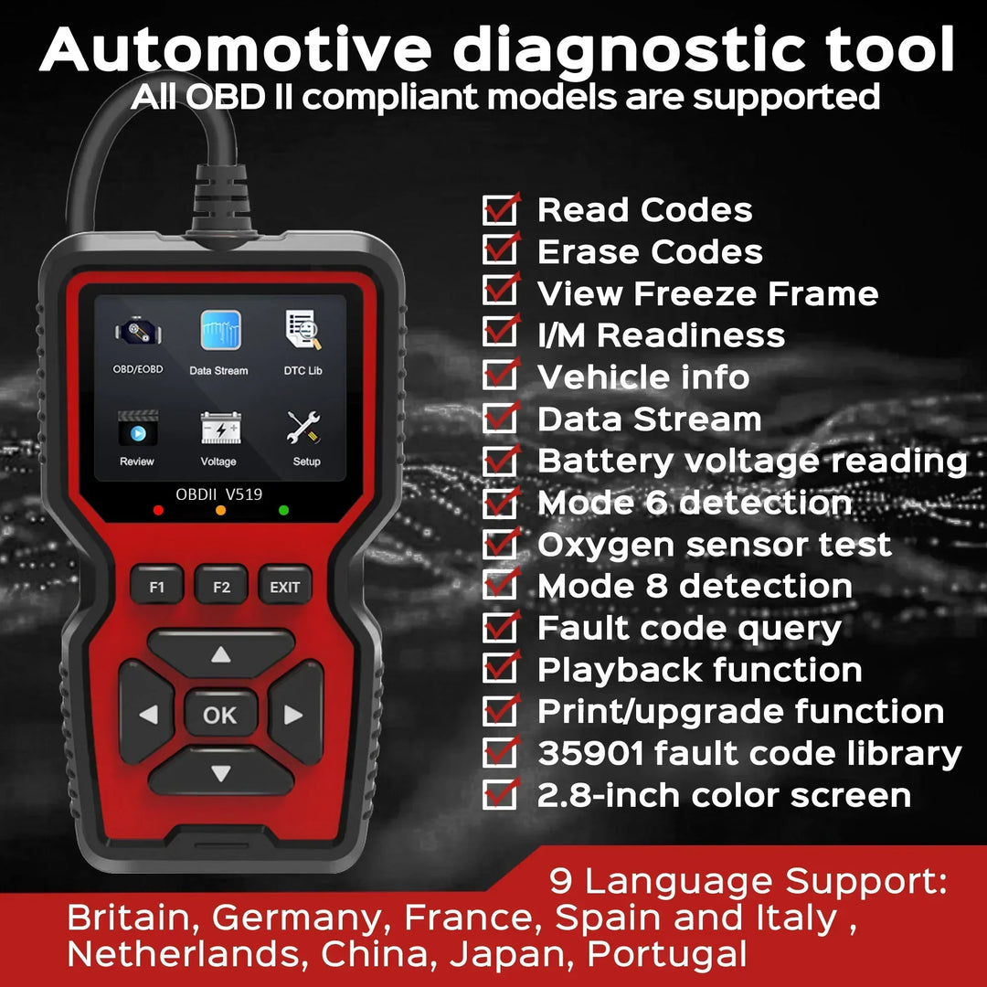 Diagnostic Code Reader with Live Data Monitoring and Freeze Frame for 1996 and Newer Vehicles