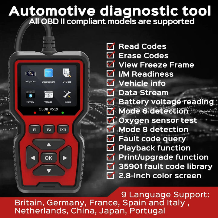Diagnostic Code Reader with Live Data Monitoring and Freeze Frame for 1996 and Newer Vehicles