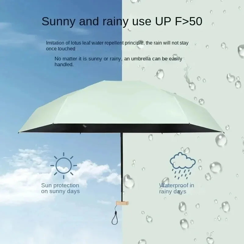 Compact Folding Umbrella with Waterproof Vinyl and UV Protection, Lightweight