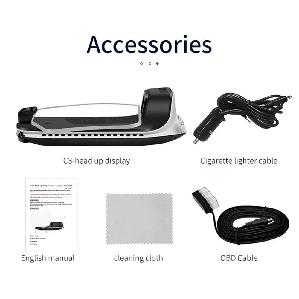 Head Up Display with GPS Navigation and Speed Monitoring, Auto Brightness