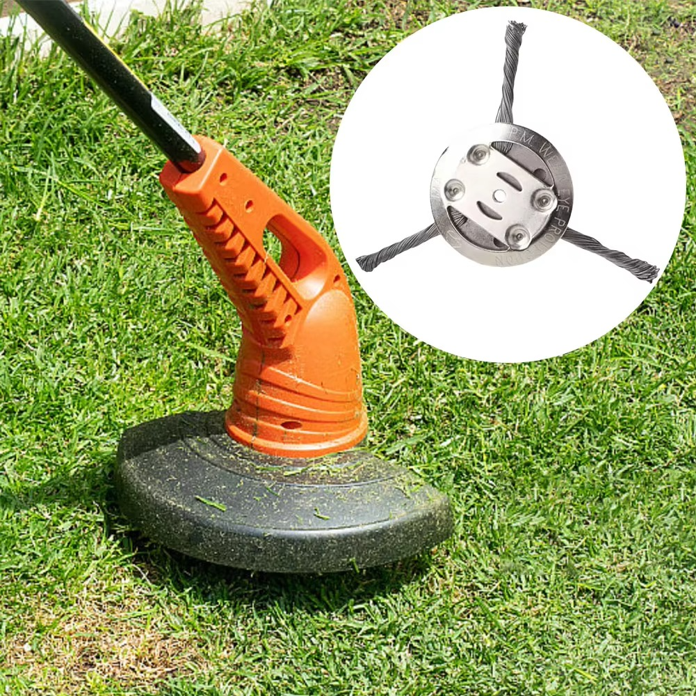 Wire Brush Trimmer Head for Grass Trimmers with 6-Inch Diameter and Universal Mount