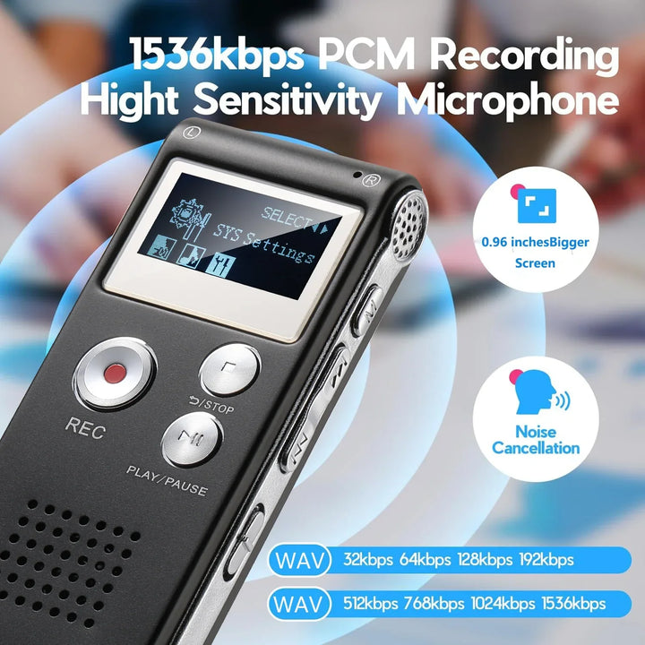 Portable Audio Recorder with WAV Playback and Compact Design