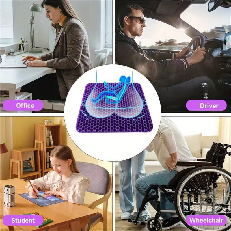 Gel Seat Cushion with Honeycomb Grid and Breathable Mesh Cover, Machine Washable