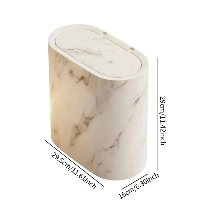 Elliptical Push Top Trash Can with Marble Texture Finish for Bathrooms