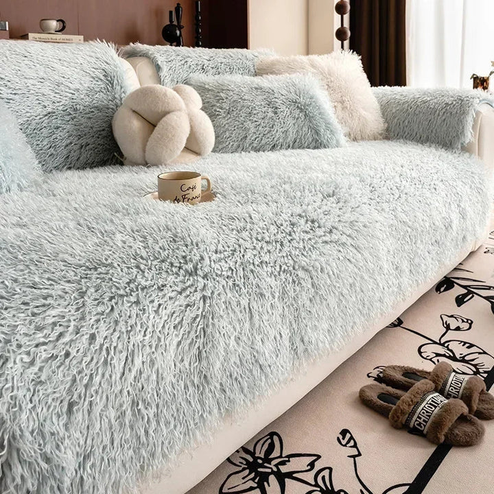 Stretchable Faux Lambswool Sofa Cover with Machine Washable Fabric and Pet Protection