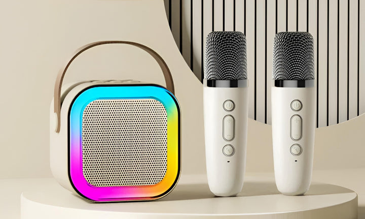 Portable Karaoke Machine with Dual Wireless Microphones and Rechargeable Battery