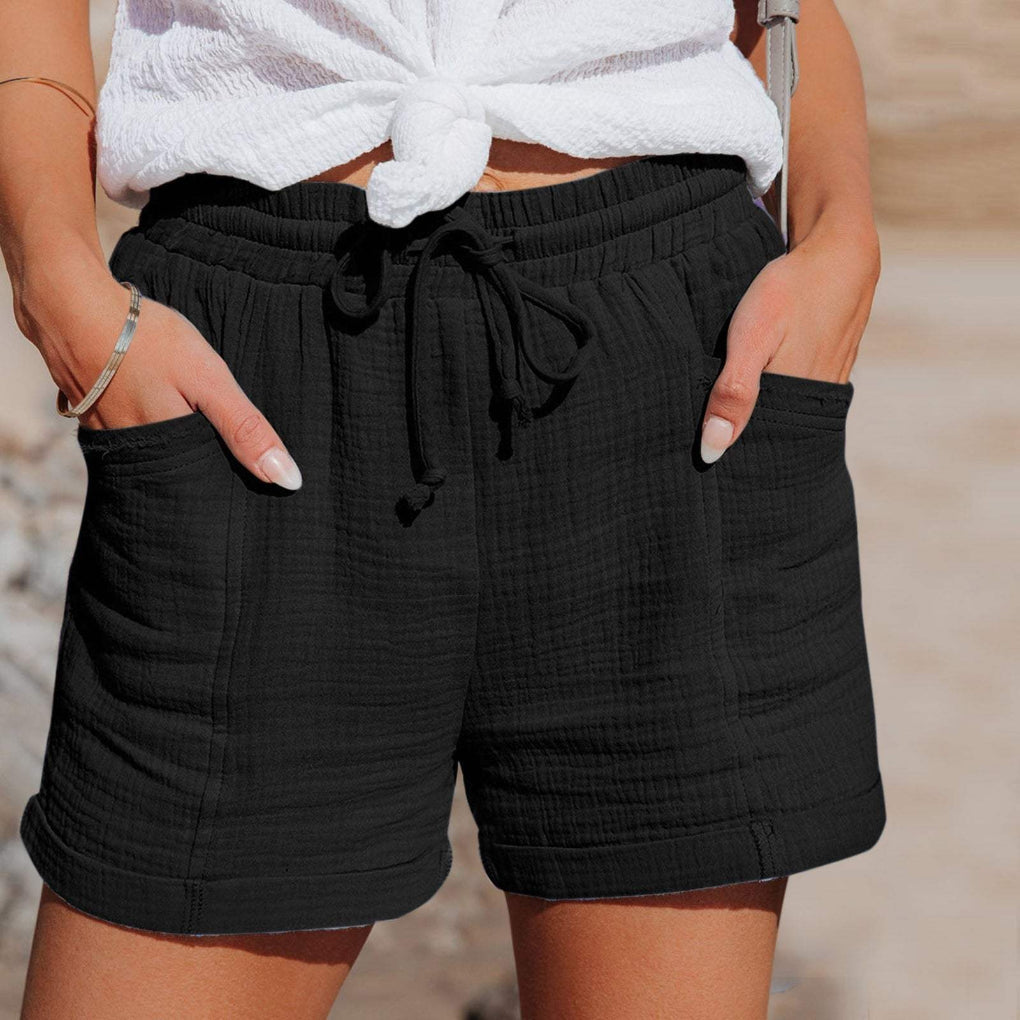 Relaxed Mid-Thigh Shorts with Drawstring Waist and Side Pockets