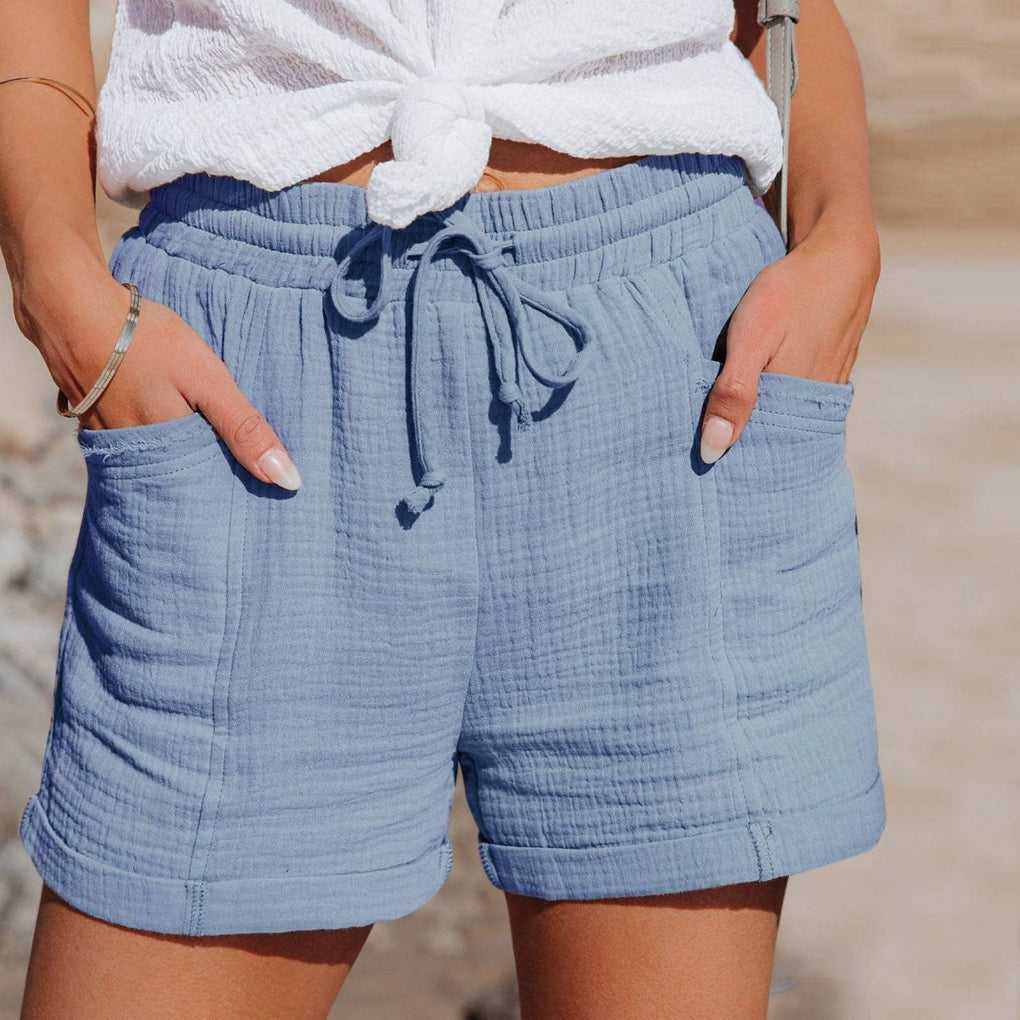 Relaxed Mid-Thigh Shorts with Drawstring Waist and Side Pockets