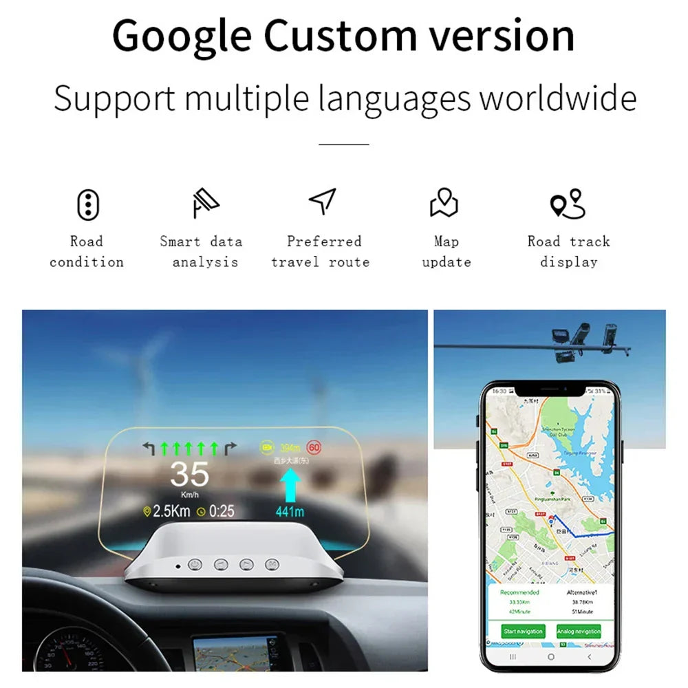 Head Up Display with GPS Navigation and Speed Monitoring, Auto Brightness