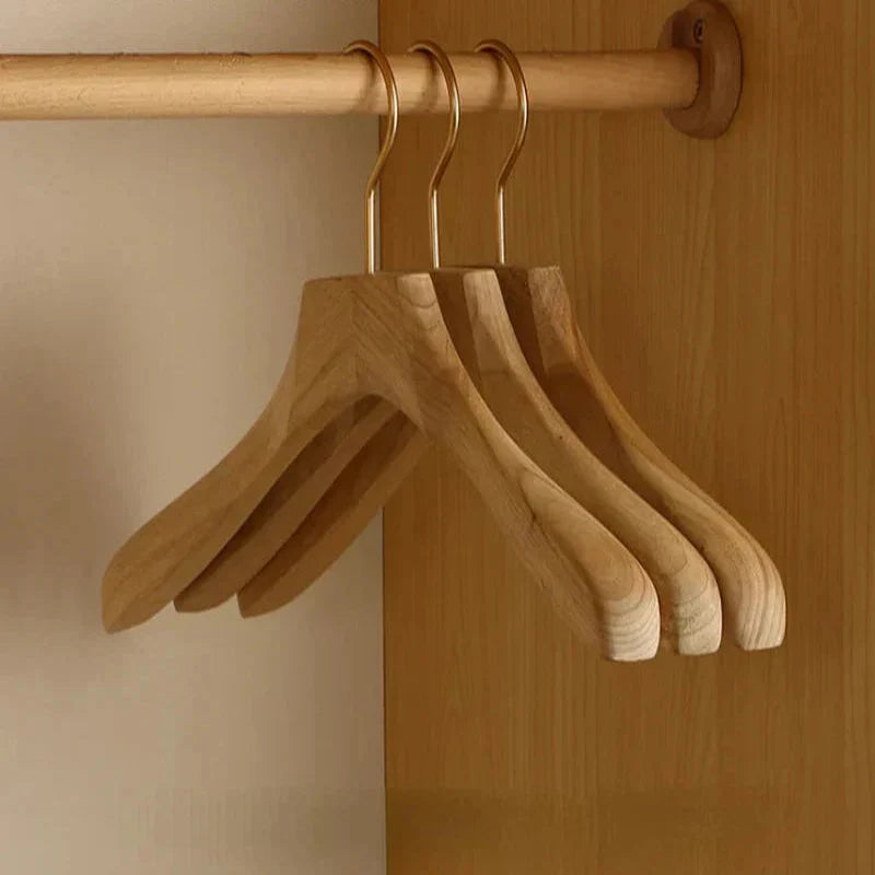 Wide Shoulder Wooden Hangers with Camphor Wood and Flocked Rod, Set of 2