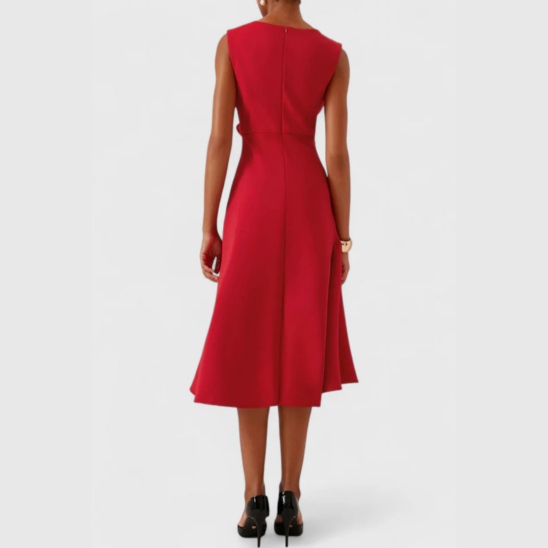 Asymmetric Midi Dress with Draped Hem and Sleeveless Cut, Lightweight Knit