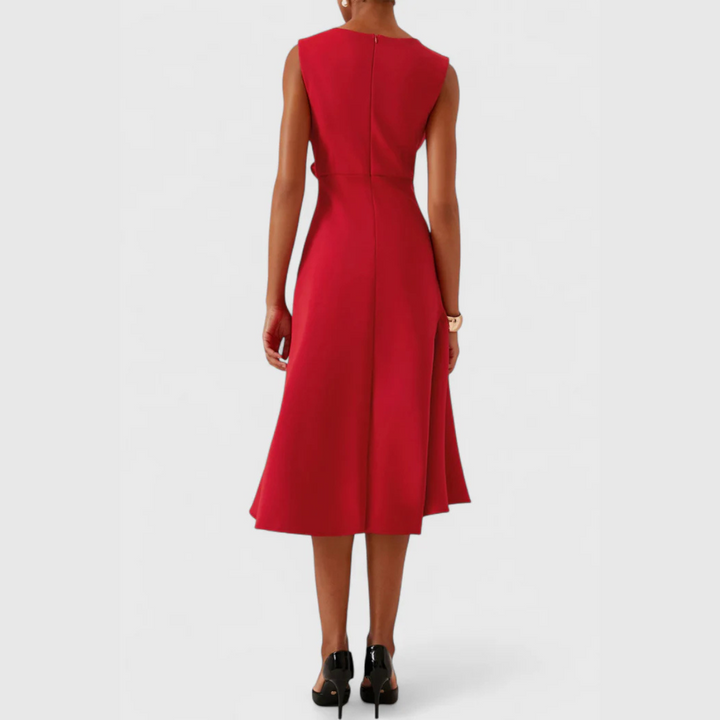 Asymmetric Midi Dress with Draped Hem and Sleeveless Cut, Lightweight Knit