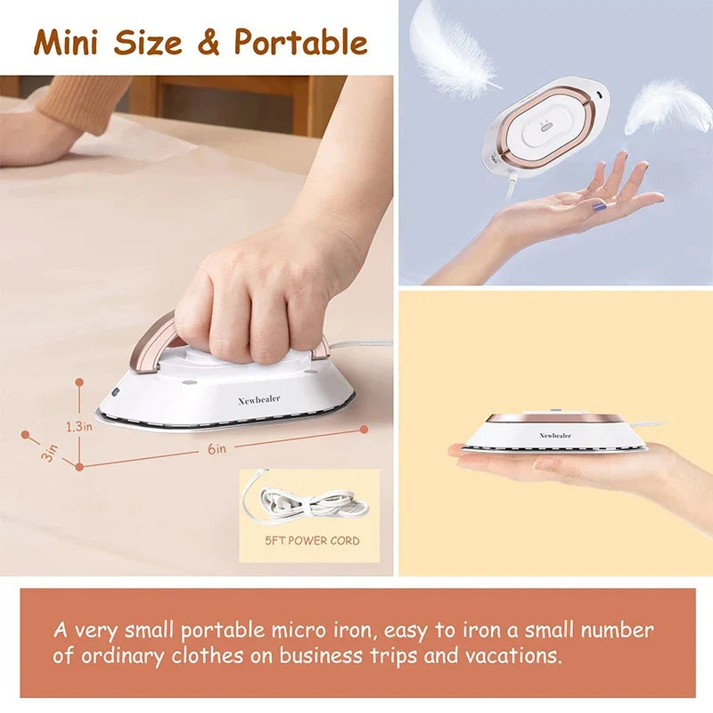 Compact Electric Iron with Foldable Handle and Rapid Heating for Travel