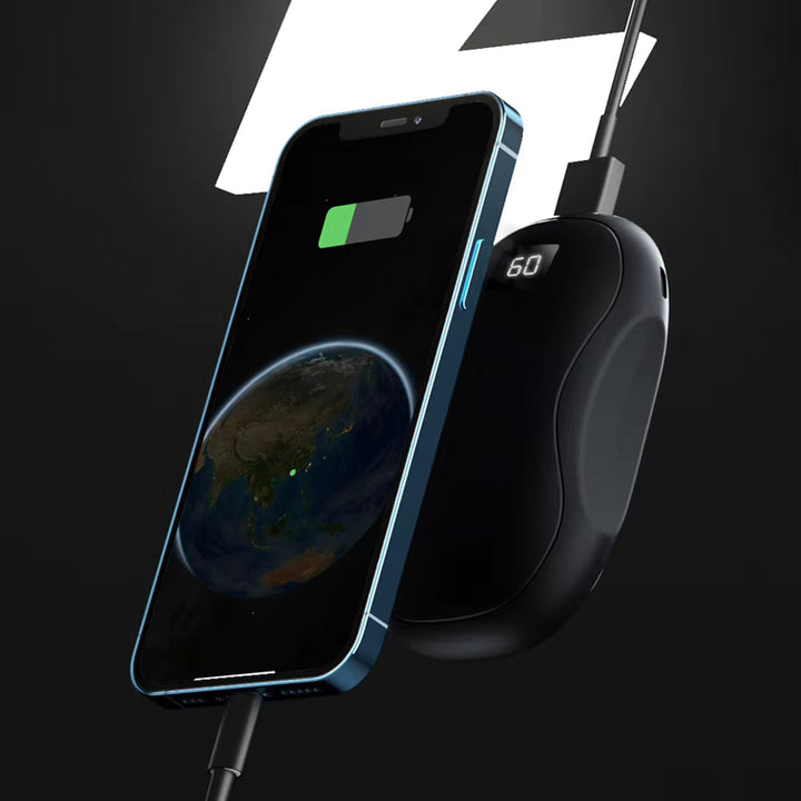 Portable Hand Warmer and Power Bank with Digital Display and Carbon Crystal Heating