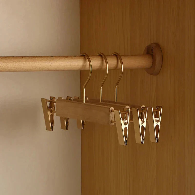 Wide Shoulder Wooden Hangers with Camphor Wood and Flocked Rod, Set of 2