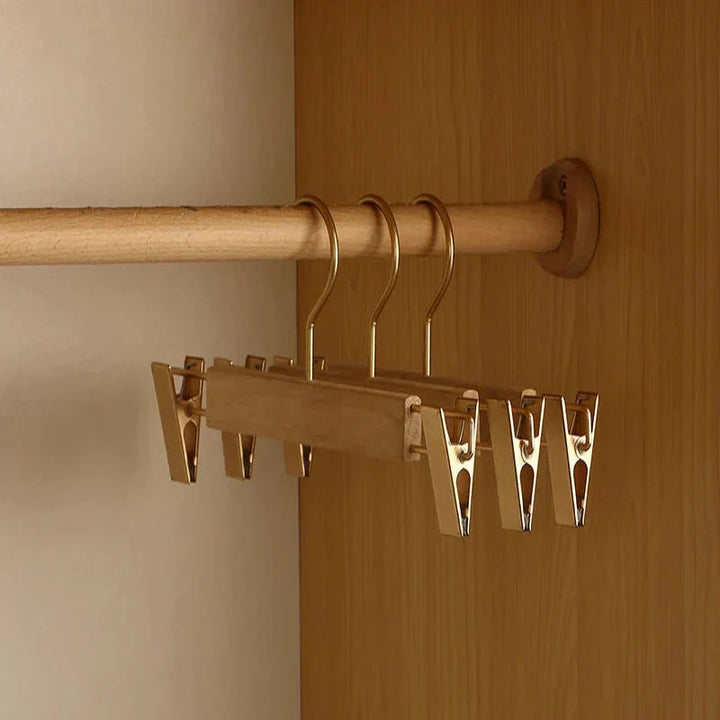 Wide Shoulder Wooden Hangers with Camphor Wood and Flocked Rod, Set of 2