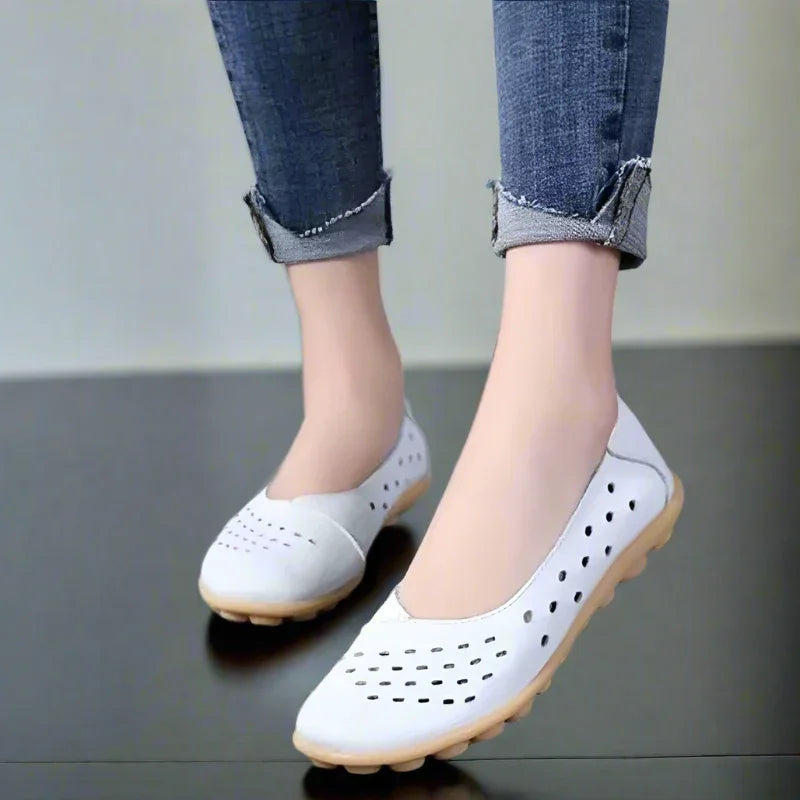 Wide Fit Leather Slip On Flats with Cushioned Insole and Arch Support