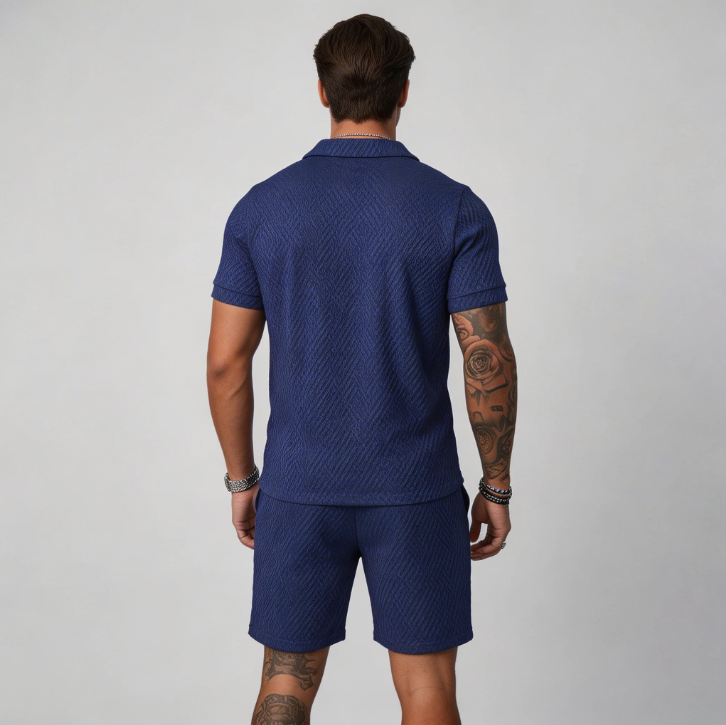 Mens Polo Shirt and Shorts Set with Moisture Wicking, Machine Washable