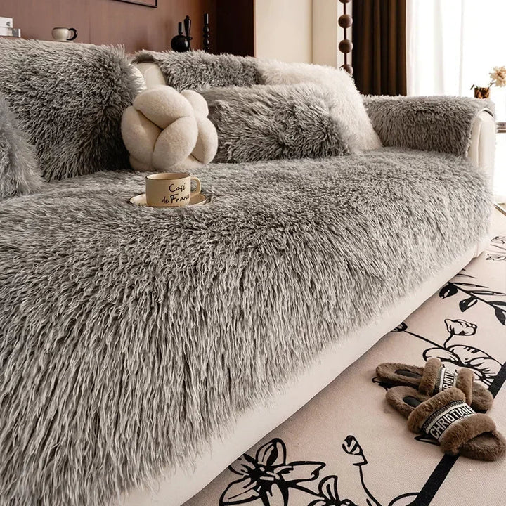 Stretchable Faux Lambswool Sofa Cover with Machine Washable Fabric and Pet Protection