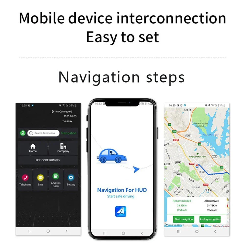 Head Up Display with GPS Navigation and Speed Monitoring, Auto Brightness
