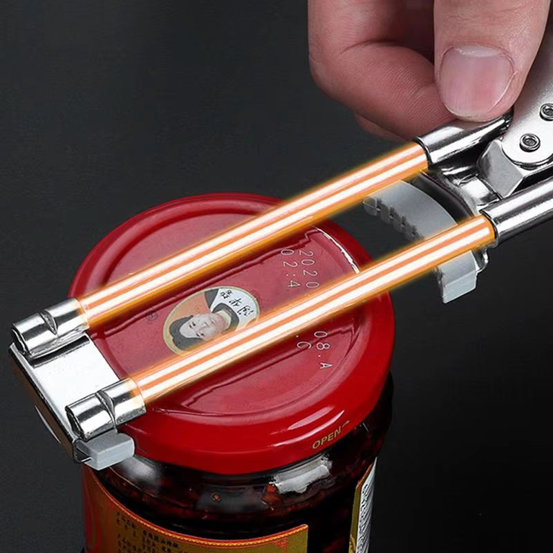 Jar Opener with Adjustable Sliding Gear and Steel Teeth, 1-4 Inch Lids