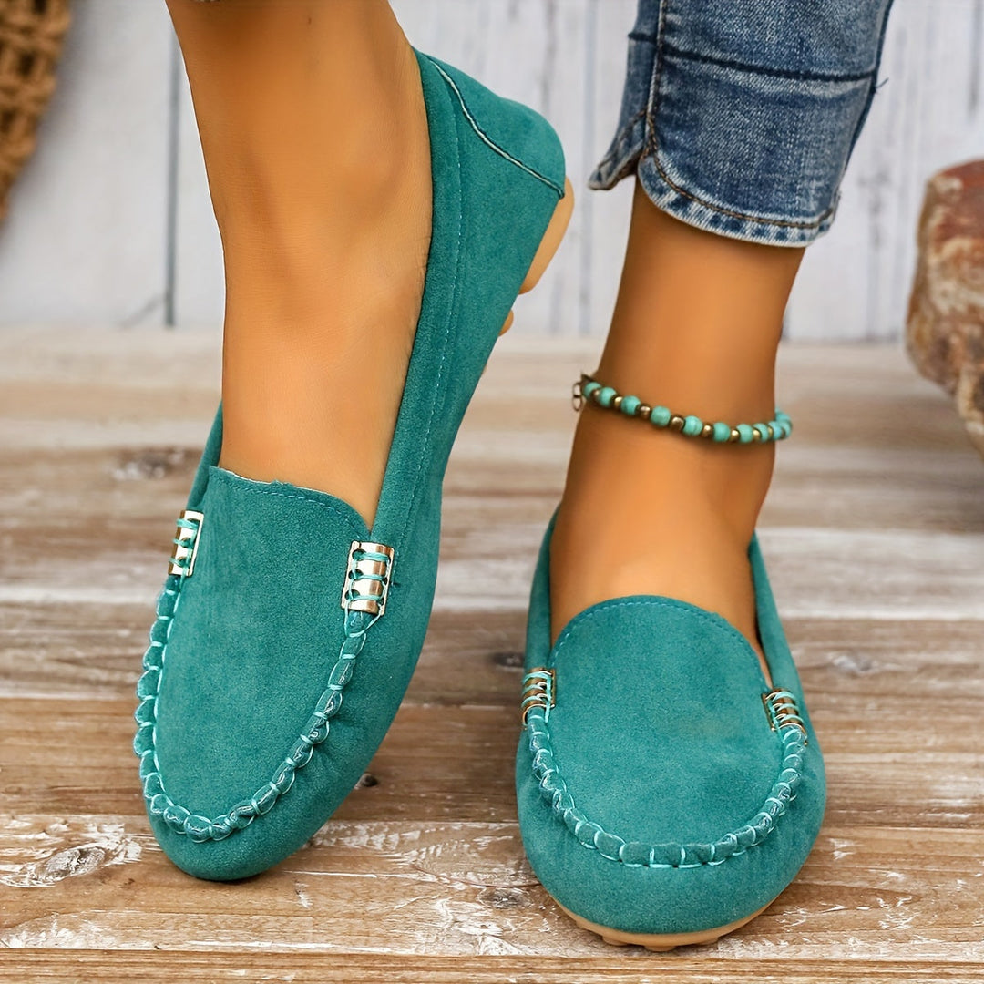Womens Slip-On Loafers with Cushioned Insole and Flexible Rubber Sole, Microfiber Lining
