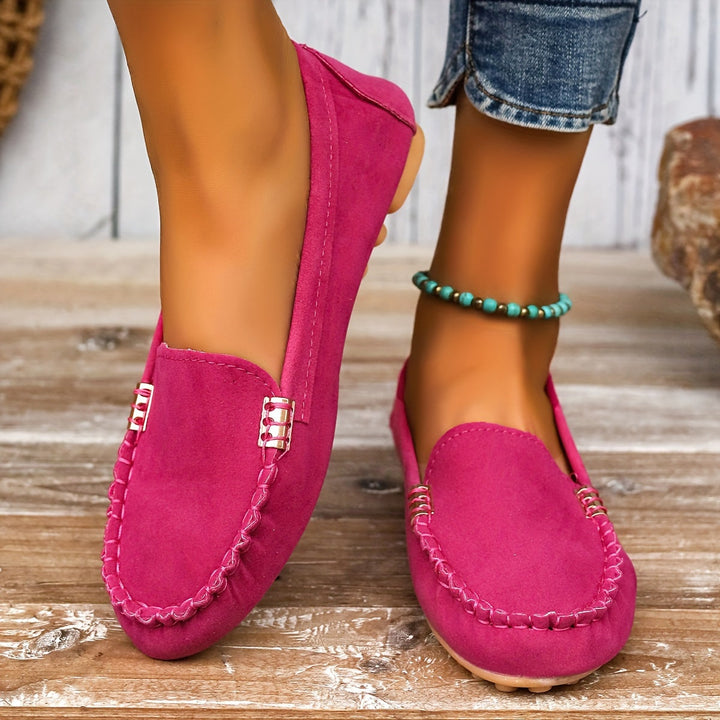 Womens Slip-On Loafers with Cushioned Insole and Flexible Rubber Sole, Microfiber Lining
