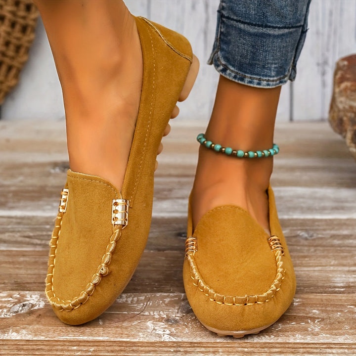 Womens Slip-On Loafers with Cushioned Insole and Flexible Rubber Sole, Microfiber Lining