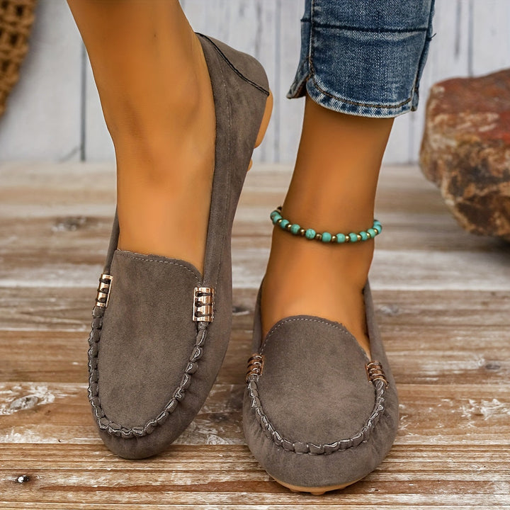 Womens Slip-On Loafers with Cushioned Insole and Flexible Rubber Sole, Microfiber Lining