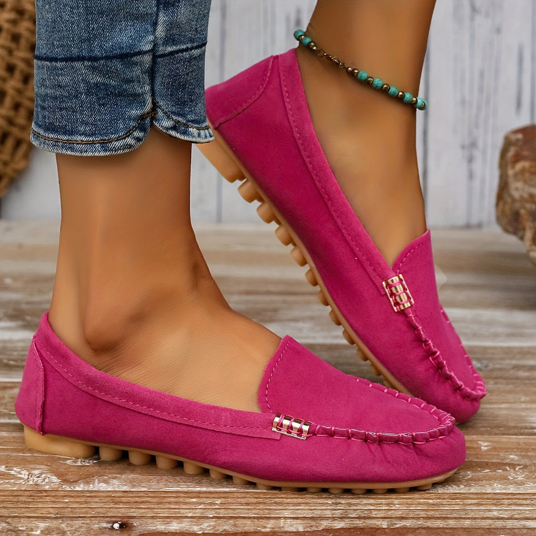 Womens Slip-On Loafers with Cushioned Insole and Flexible Rubber Sole, Microfiber Lining