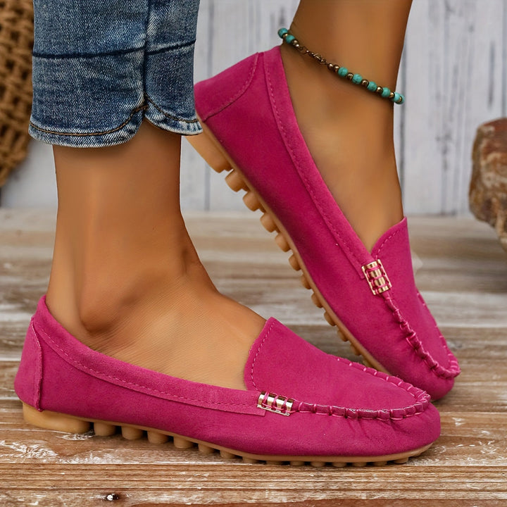 Womens Slip-On Loafers with Cushioned Insole and Flexible Rubber Sole, Microfiber Lining