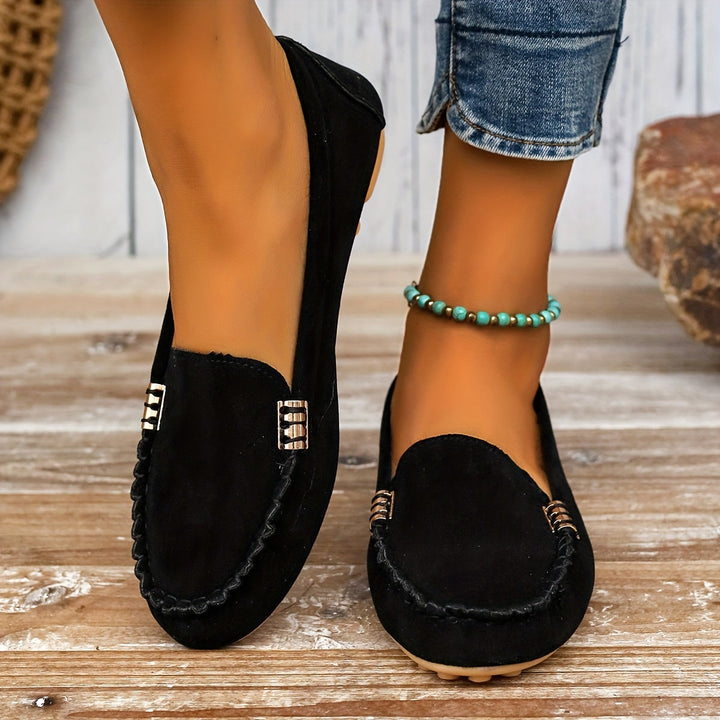 Womens Slip-On Loafers with Cushioned Insole and Flexible Rubber Sole, Microfiber Lining