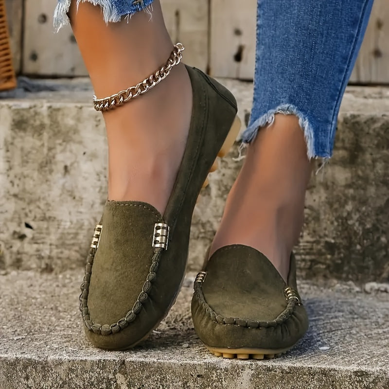 Womens Slip-On Loafers with Cushioned Insole and Flexible Rubber Sole, Microfiber Lining