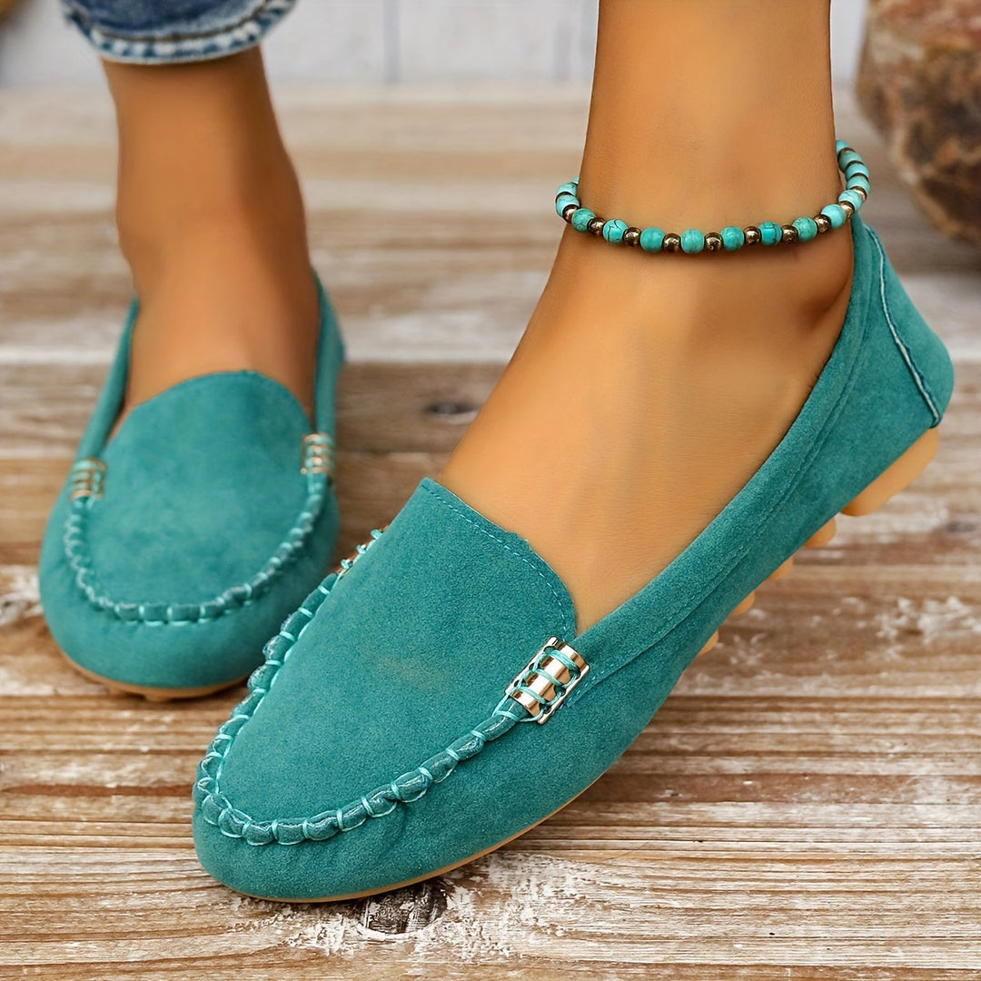 Womens Slip-On Loafers with Cushioned Insole and Flexible Rubber Sole, Microfiber Lining