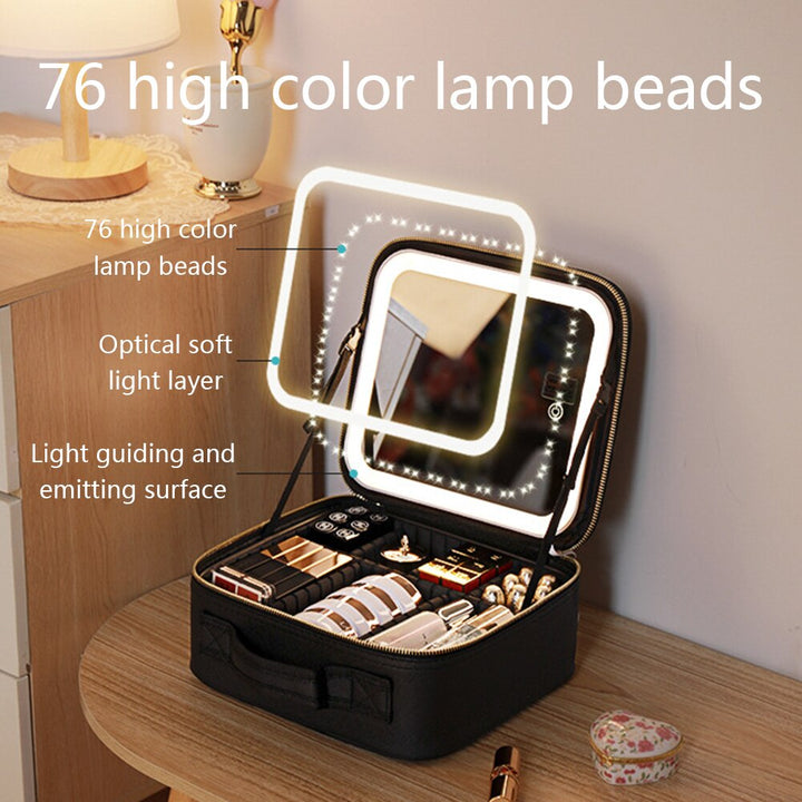 Makeup Organizer Case with Adjustable LED Mirror and Three Lighting Modes