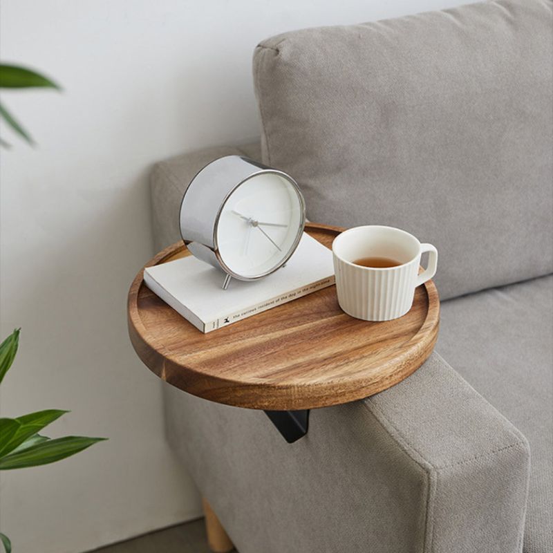 Wooden Sofa Arm Tray with Clip Attachment and Walnut Finish, 11.8in Wide