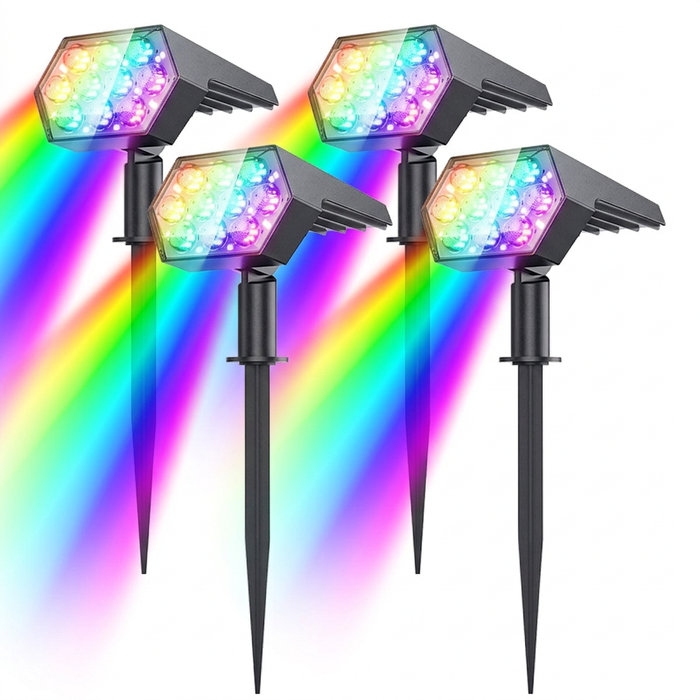 Solar Spot Lights Outdoor, 4 Pack IP67 Water-resistant Garden Spotlights with 2 Lighting Modes and Auto On and Off for Yard and Landscape