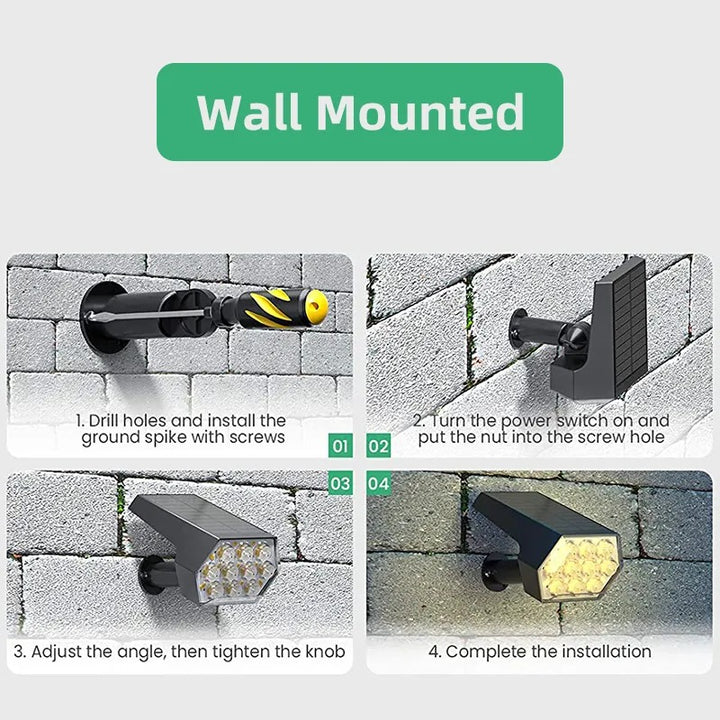 Solar Spot Lights Outdoor, 4 Pack IP67 Water-resistant Garden Spotlights with 2 Lighting Modes and Auto On and Off for Yard and Landscape