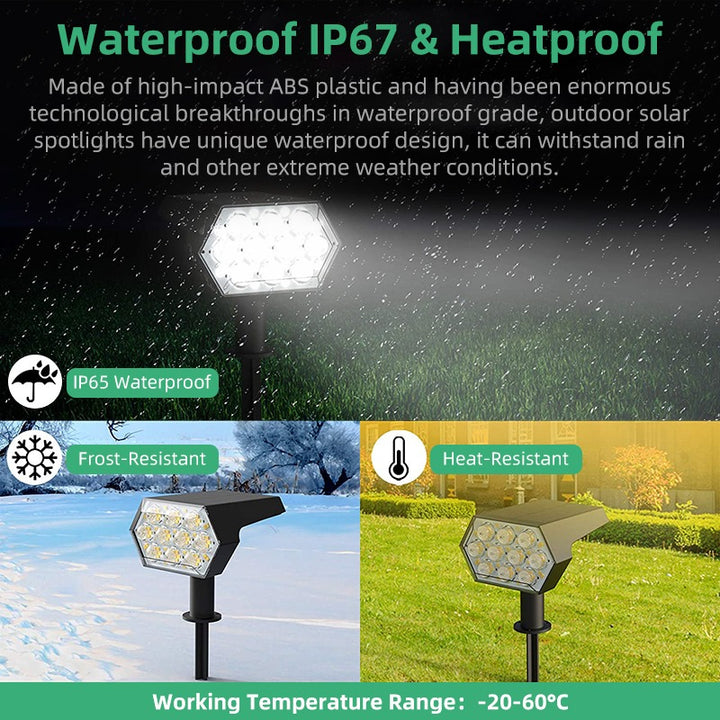 Solar Spot Lights Outdoor, 4 Pack IP67 Water-resistant Garden Spotlights with 2 Lighting Modes and Auto On and Off for Yard and Landscape