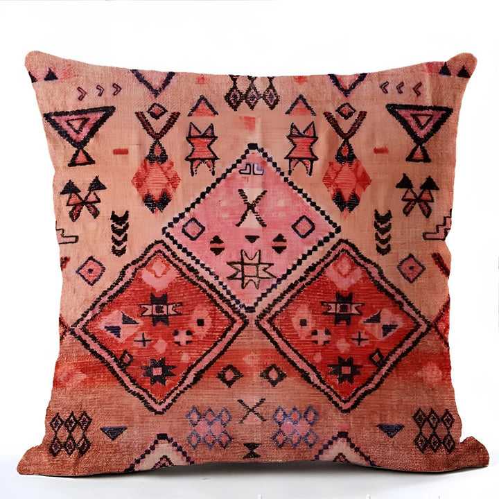 Bohemian Linen Cushion Cover with Handwoven Ethnic Patterns and Geometric Design, 17.7 Inch Square